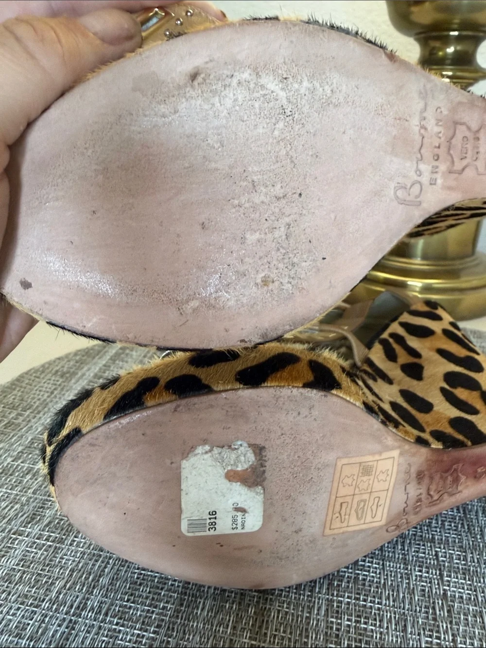 Leopard Print Tan Wedge Sandals with Studded Straps